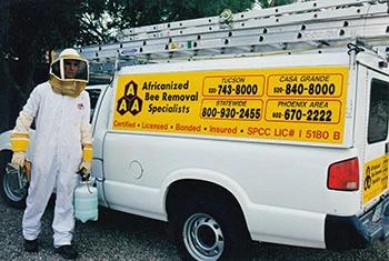 Cave Creek bee removal service truck and employee